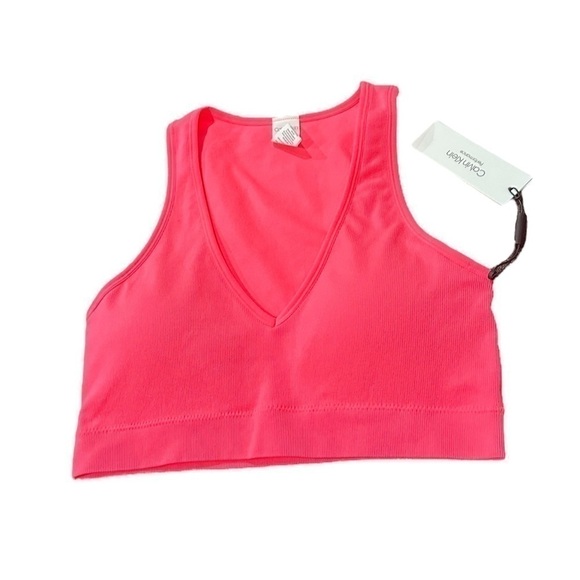 NWT Calvin Klein Neon Pink Cropped Racer Back Tank Top Size S - Picture 1 of 10
